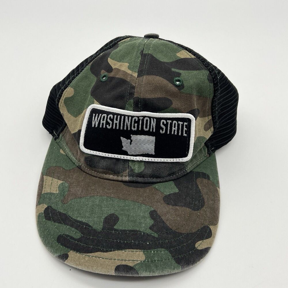 Washington State Camo SnapBack Hat Adjustable Baseball Cap New Old Stock Washed